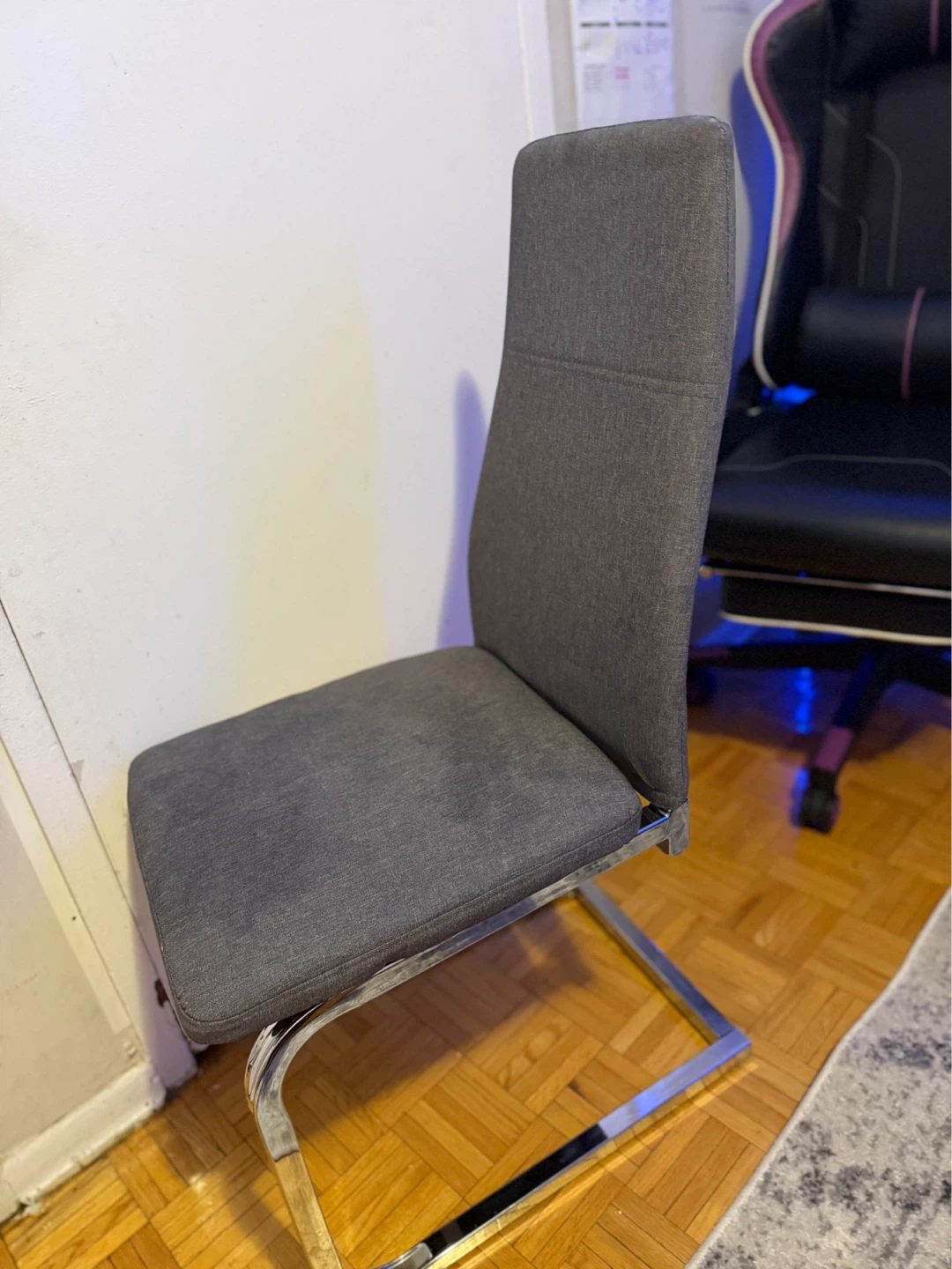 2 set grey Fabric Dining Chair with Chrome Base - photo 2