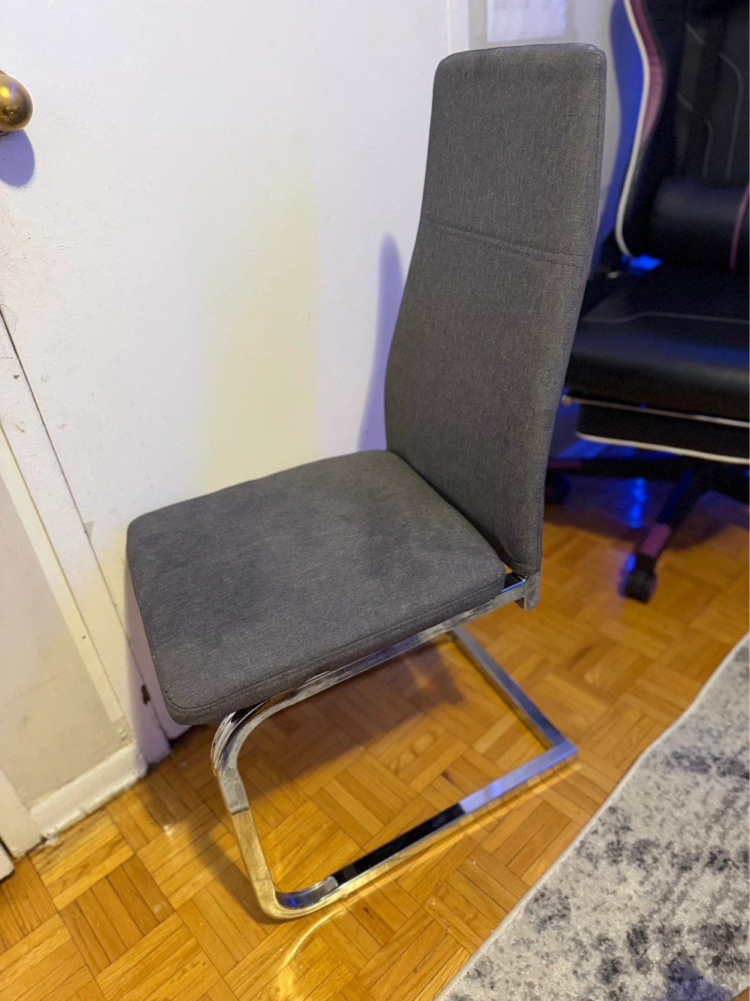 2 set grey Fabric Dining Chair with Chrome Base