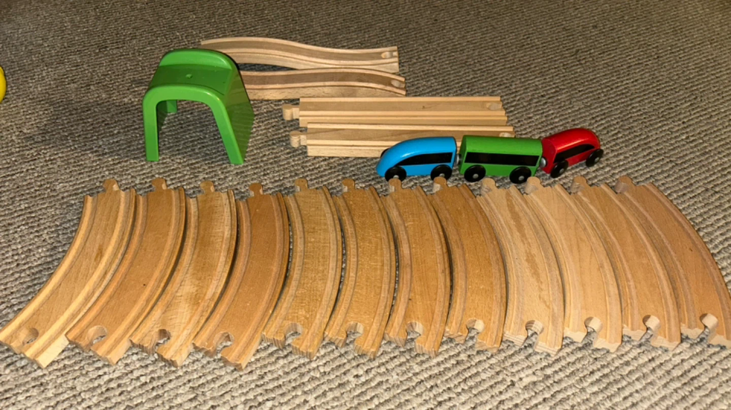 Wooden Toy Train Set with Tracks and Bridge - photo 2