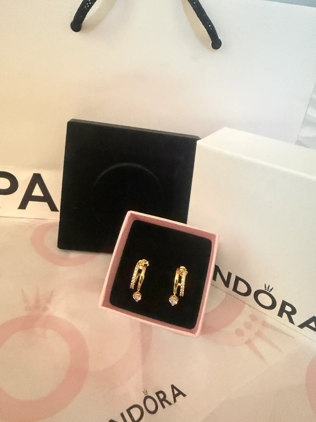 Pandora Gold Hoop Earrings small with Crystals - photo 4