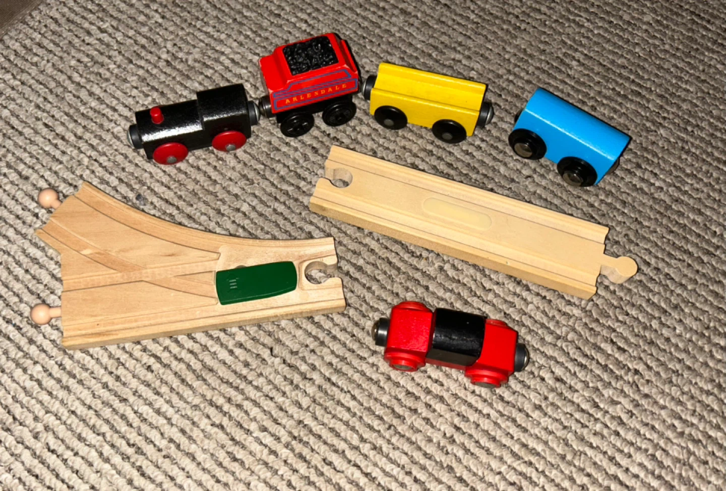 Wooden Toy Train and Track Pieces - photo 2