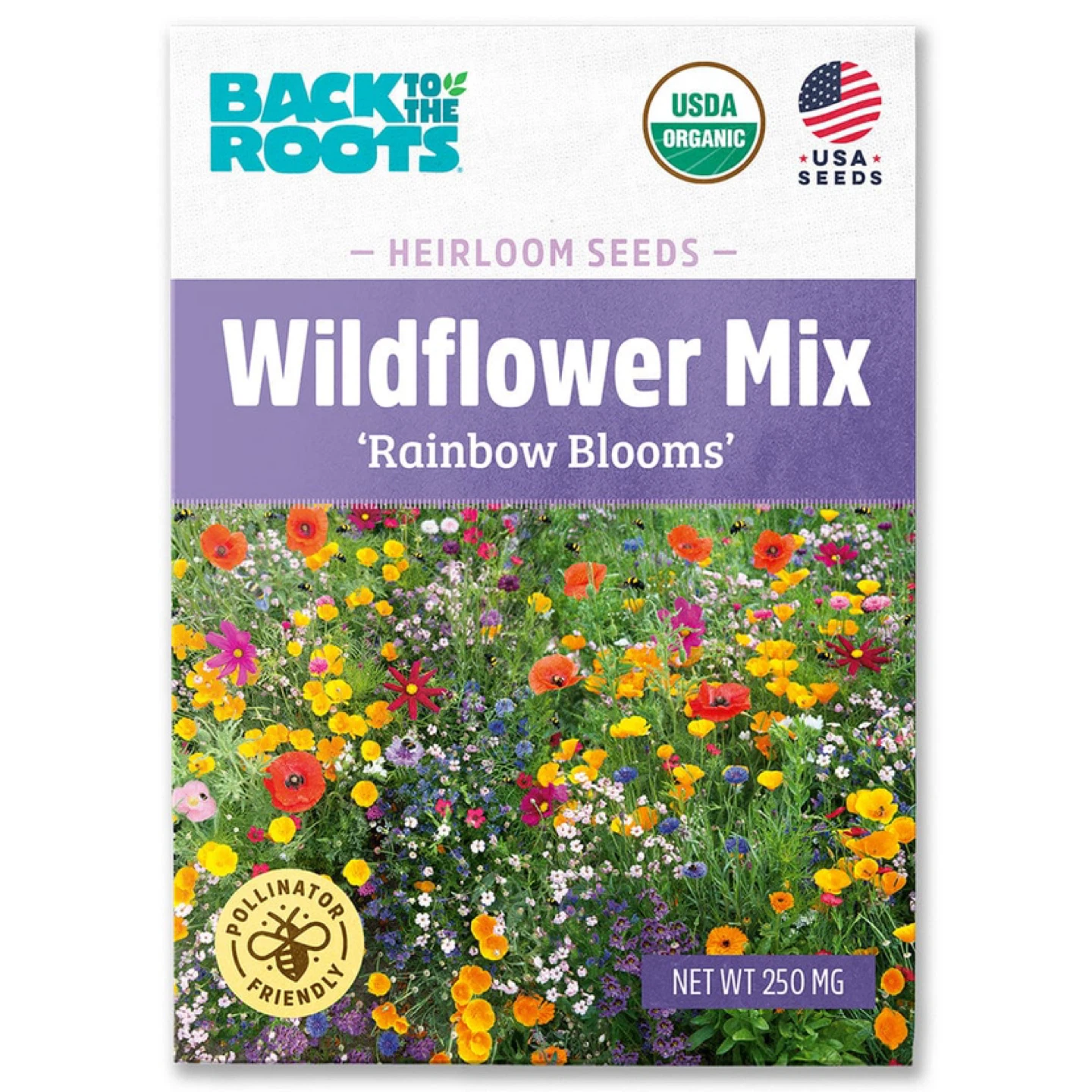 Back to the Roots Wildflower Mix 'Rainbow Blooms' Heirloom Seeds