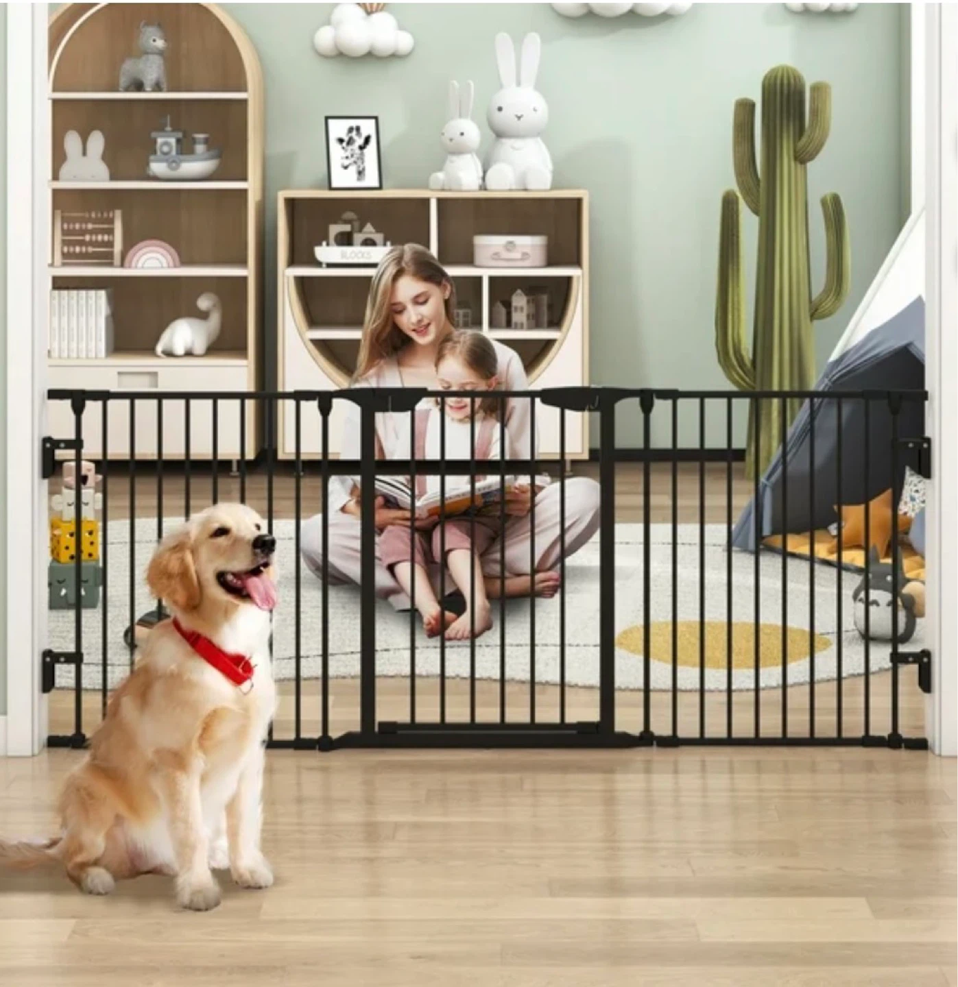 ChVans 74" Wide Safety Gate, Metal Baby Gate with Door BNIB - photo 2