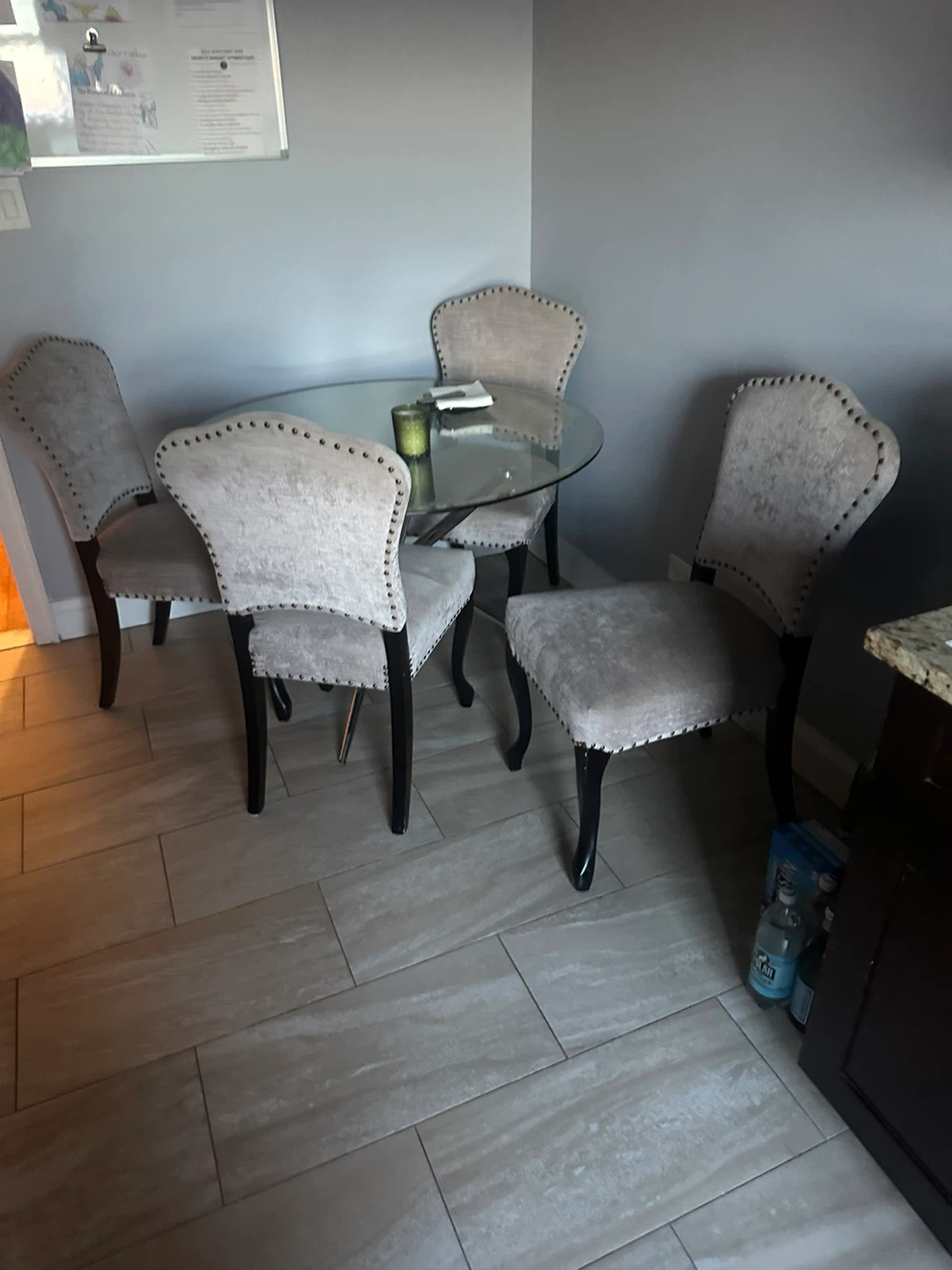 Glass Dining Table with 4 Upholstered Chairs