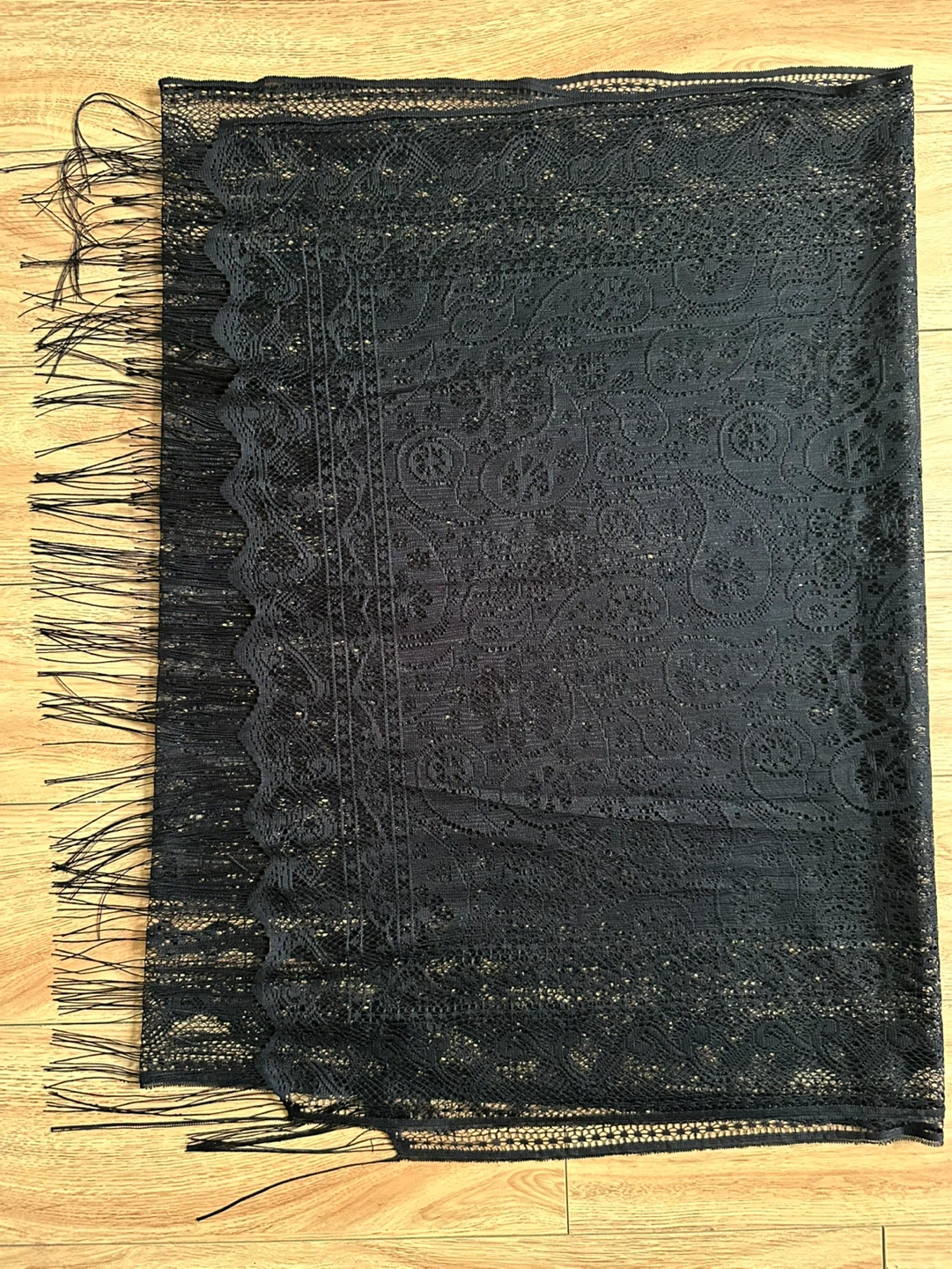 Black Lace Scarf with Fringe - photo 2