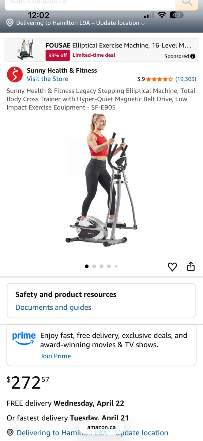 Sunny Health & Fitness Elliptical Machine