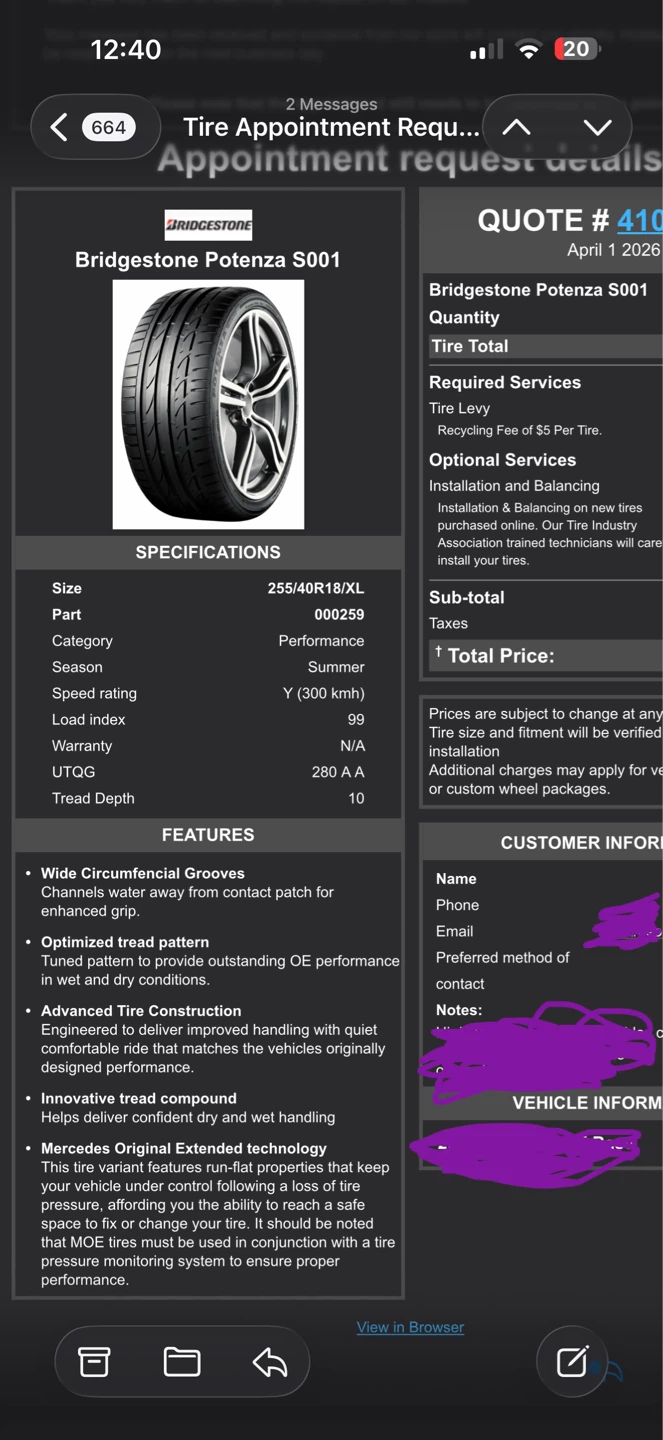 Bridgestone Potenza S001 Tire 255/40R18 99Y - photo 2