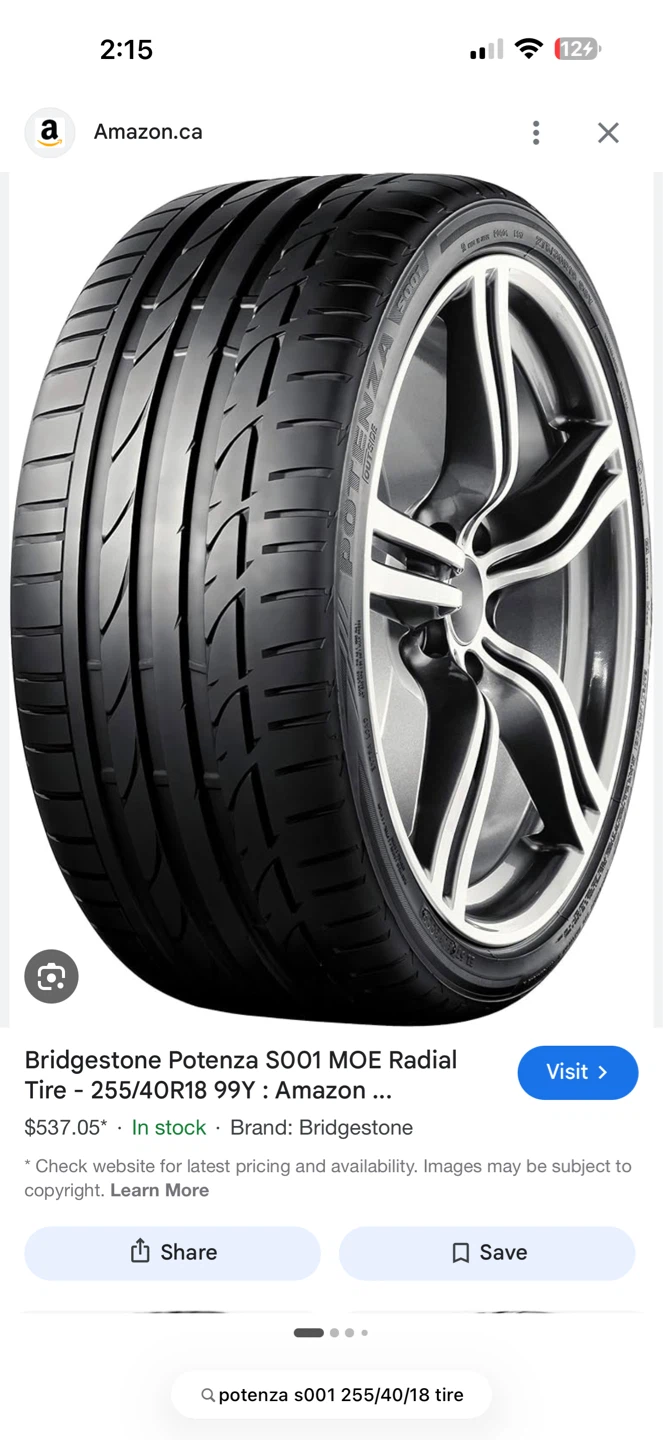 Bridgestone Potenza S001 Tire 255/40R18 99Y