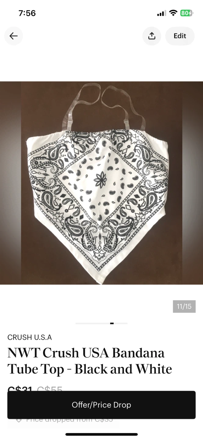 NWT Crush USA Bandana Tube Top - Black and White
