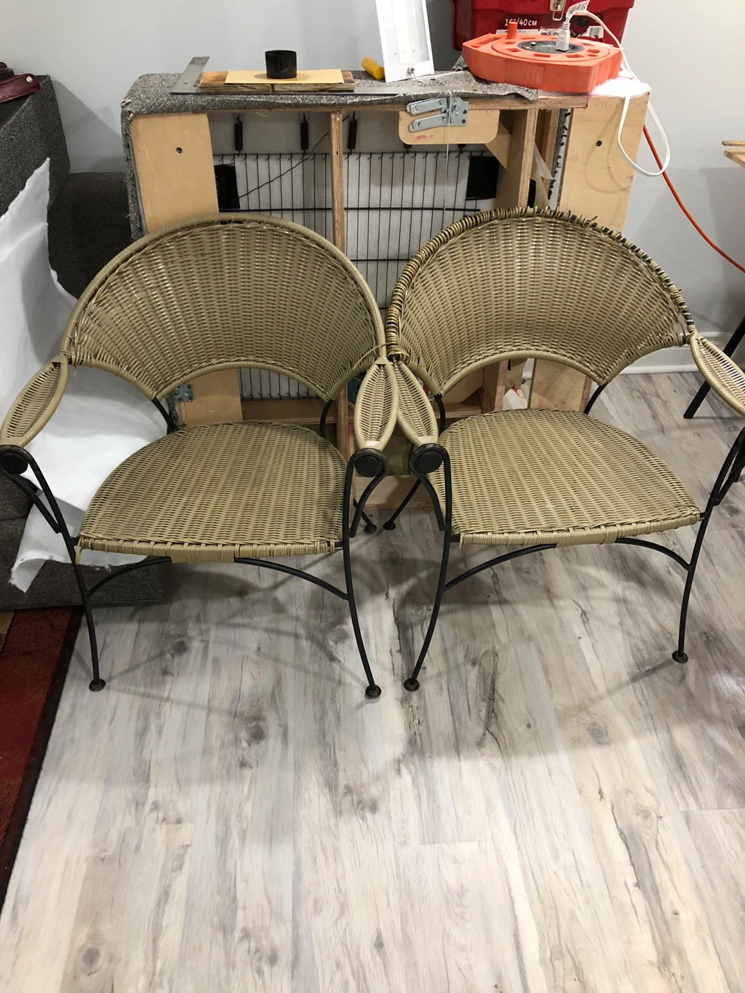 Pair of Wicker Chairs with Floral Cushions