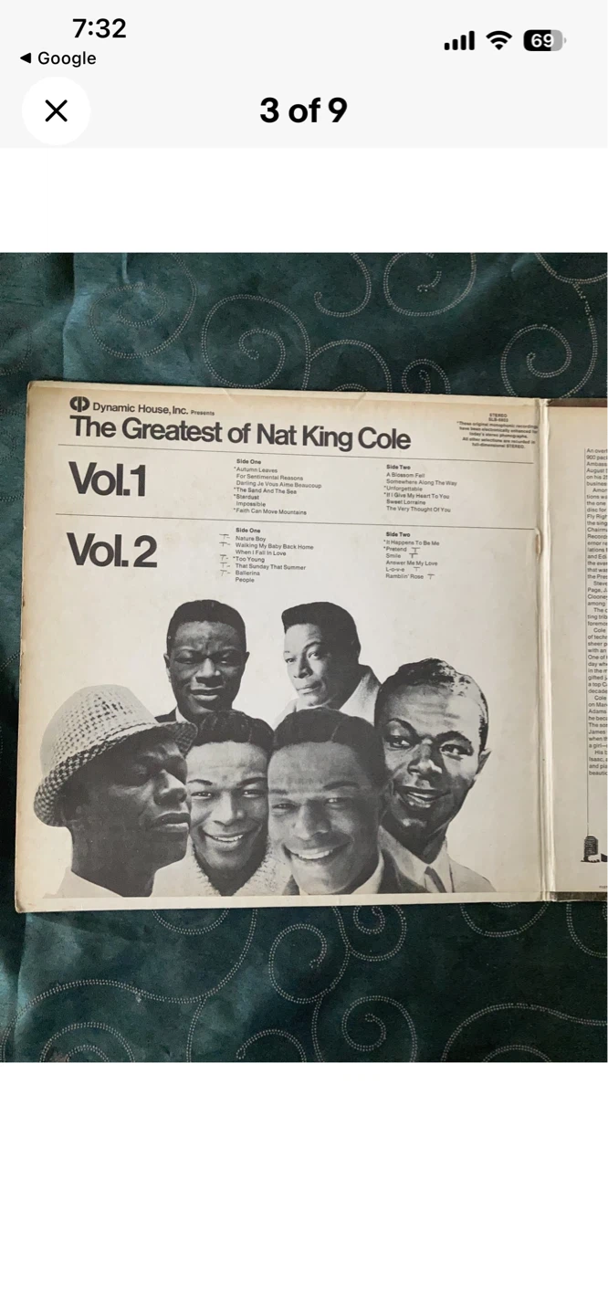 The Greatest of Nat King Cole Vol. 1 & 2 Vinyl Records - photo 3