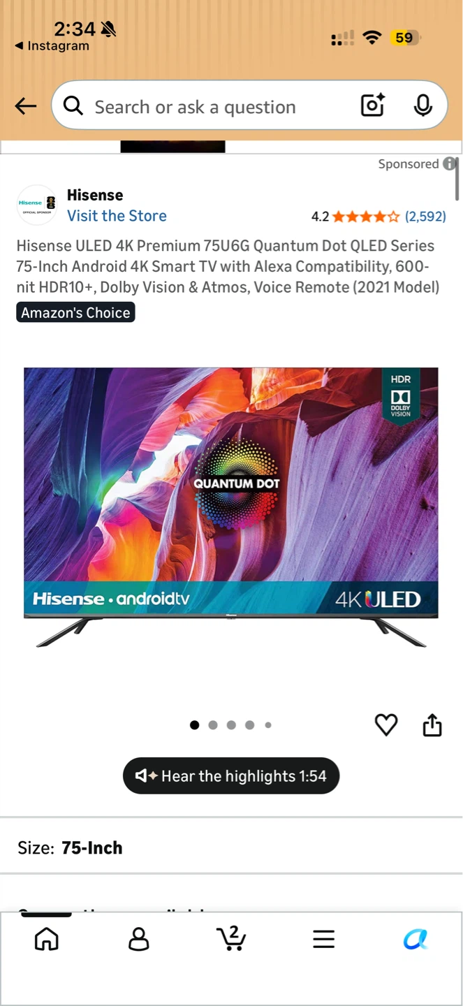 Hisense 75 inch smart TV + stand with yamaha speakers