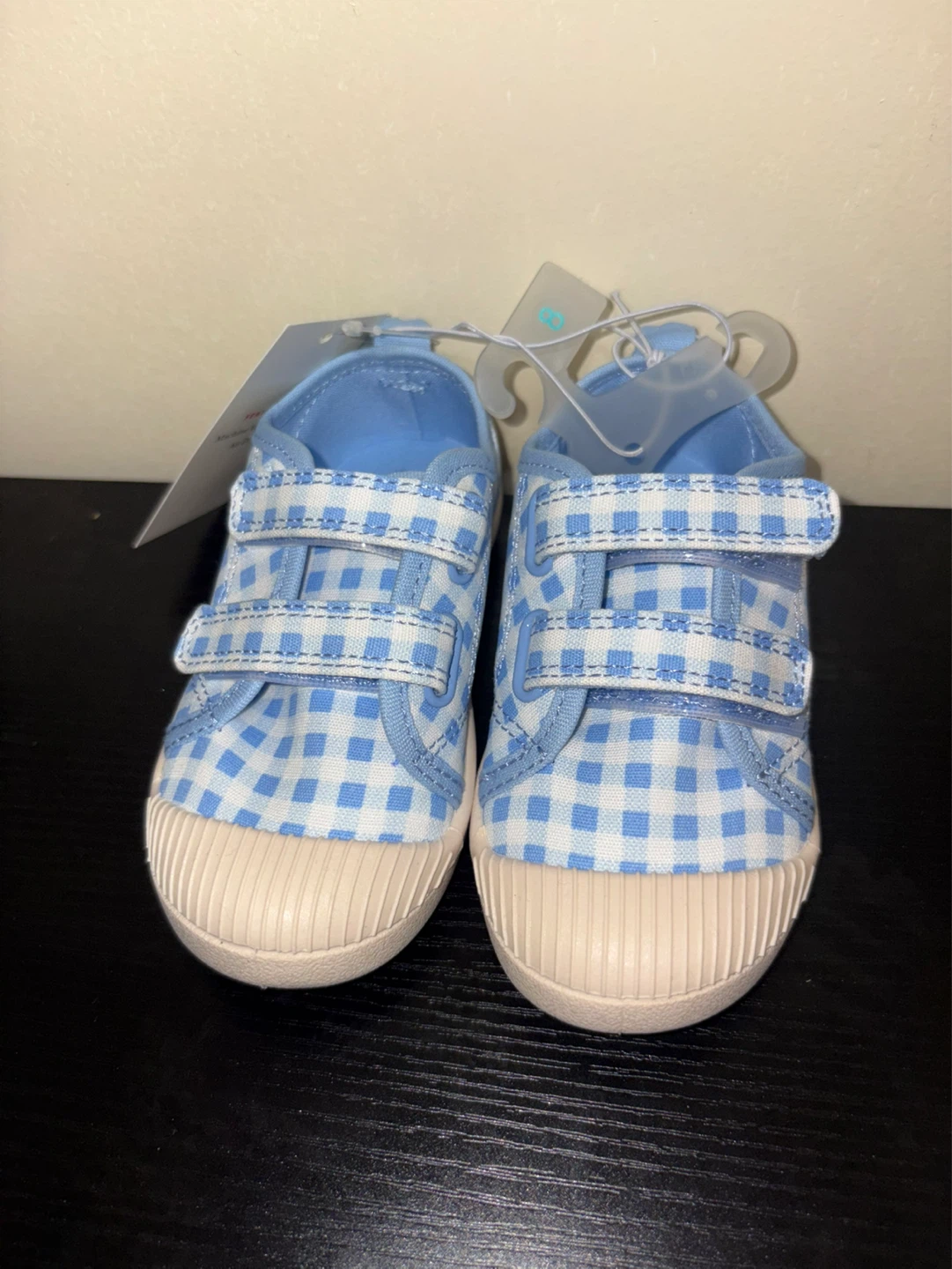 Cat & Jack Baby Blue Gingham Hook and Loop Sneakers - Size 8