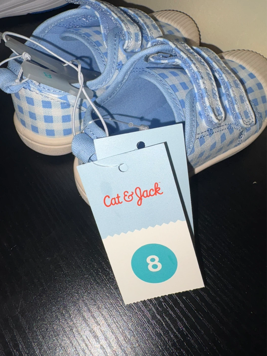 Cat & Jack Baby Blue Gingham Hook and Loop Sneakers - Size 8 - photo 4