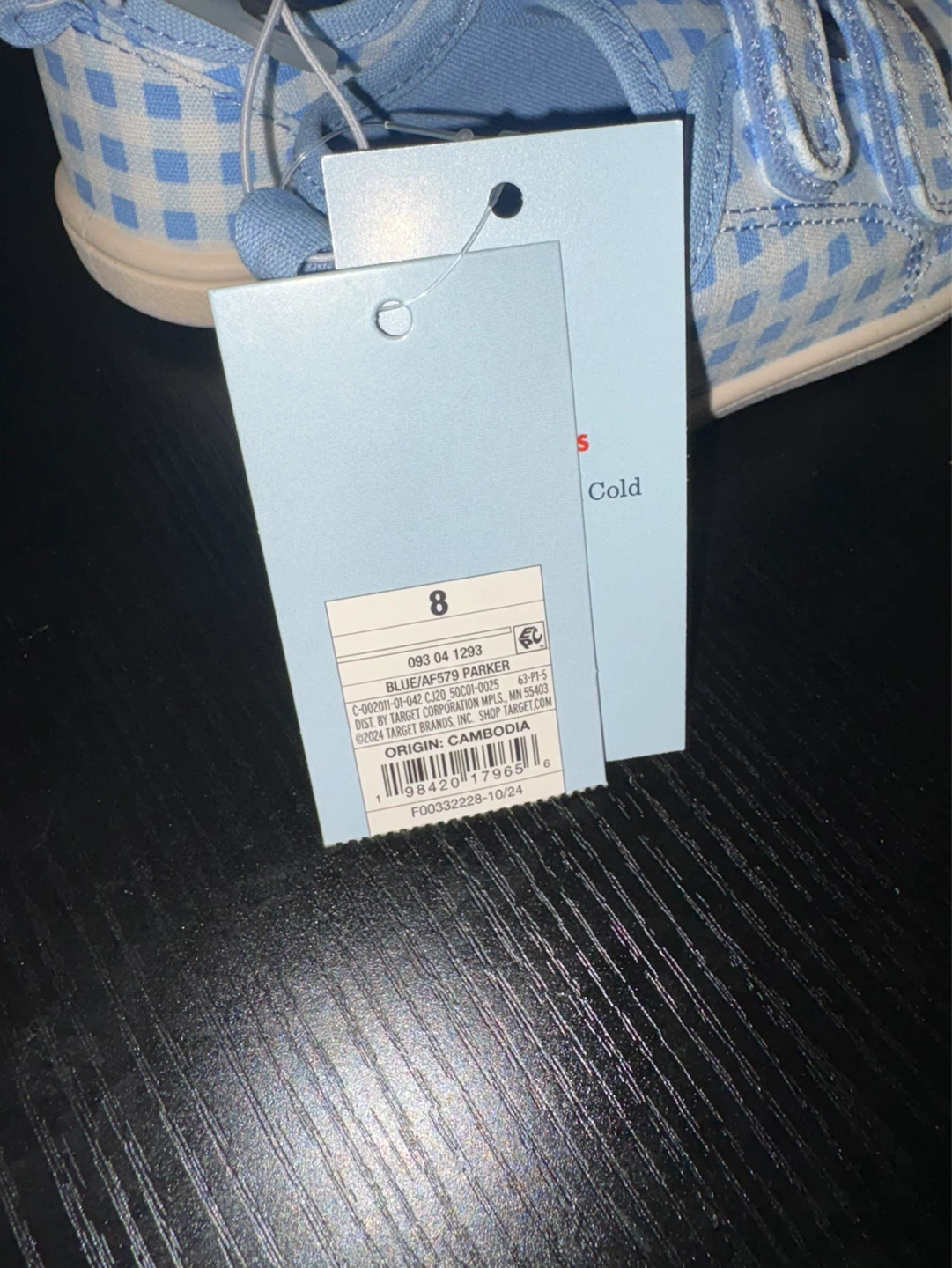 Cat & Jack Baby Blue Gingham Hook and Loop Sneakers - Size 8 - photo 3