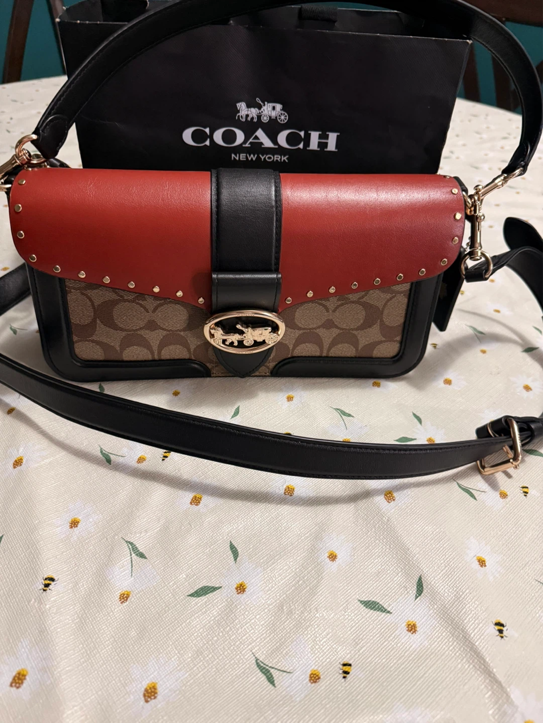 Coach Signature Shoulder Bag - Red/Black/Tan - photo 2
