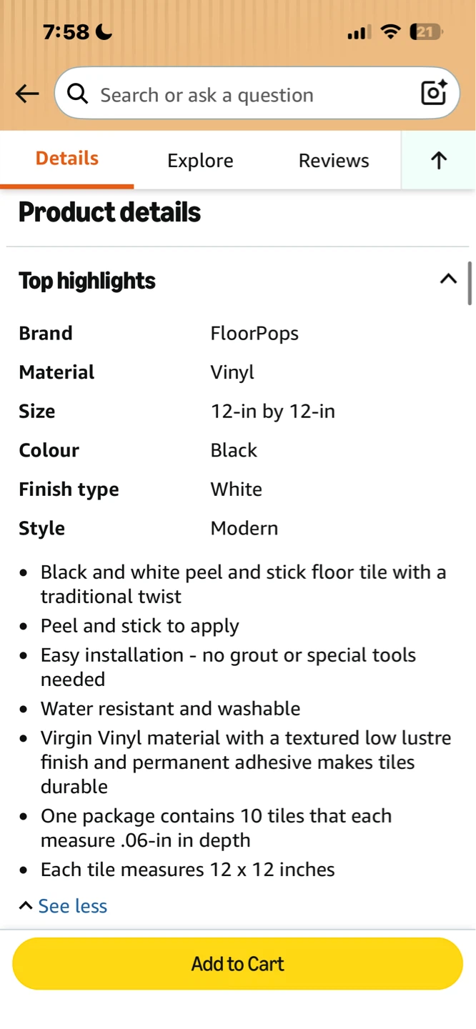 FloorPops Peel & Stick Floor Tiles - Black & White - photo 3