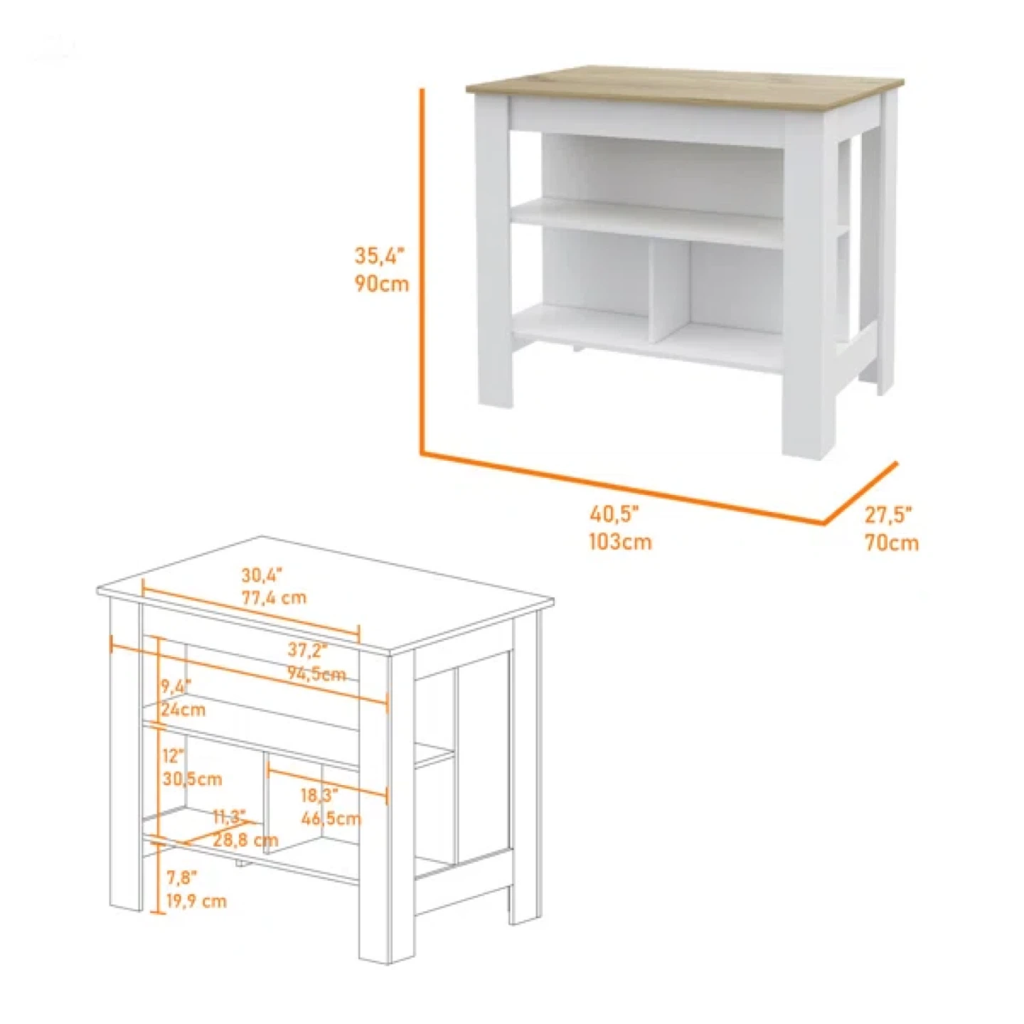 White Kitchen Island with Wood Top - photo 4