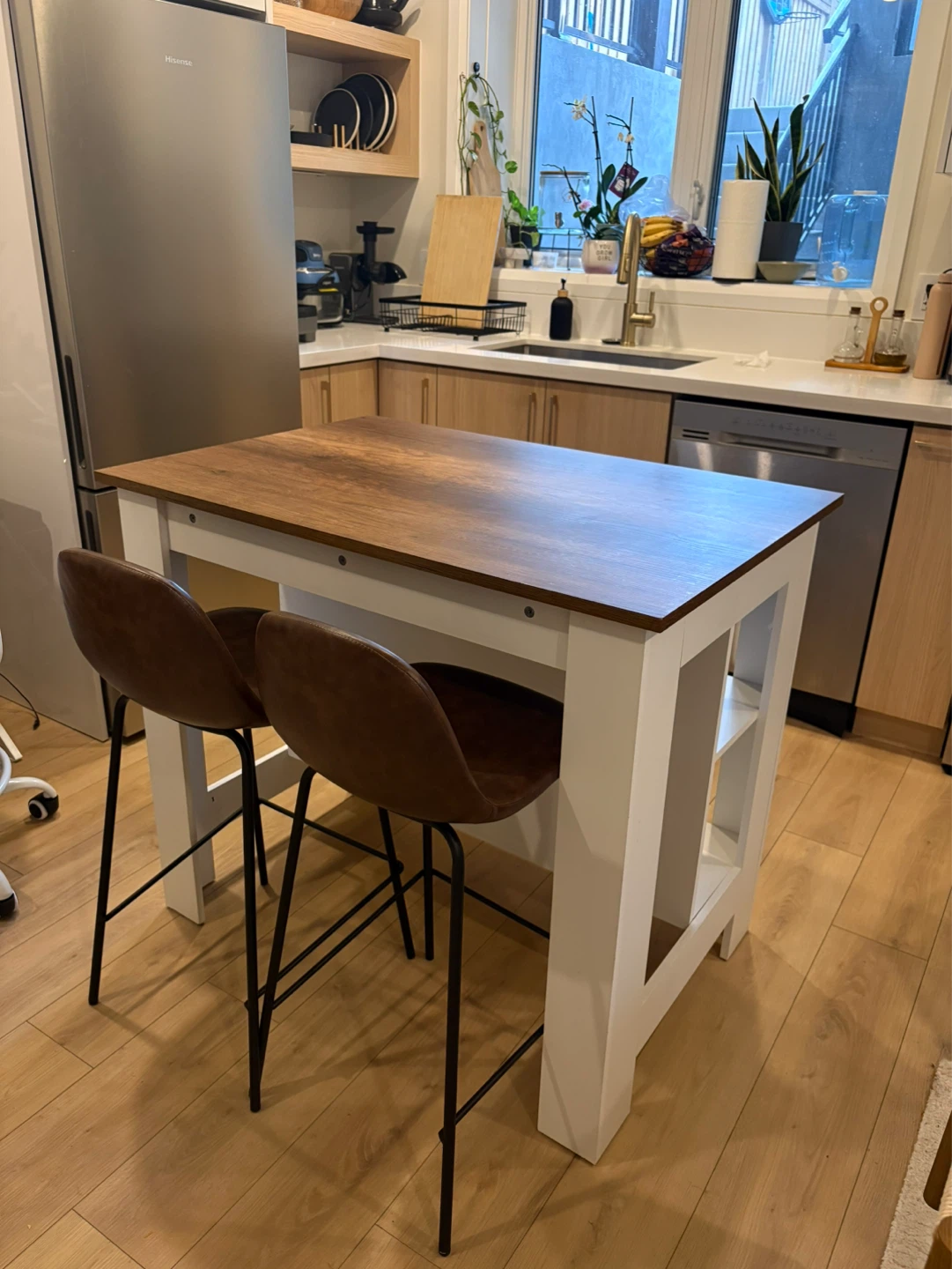 White Kitchen Island with Wood Top
