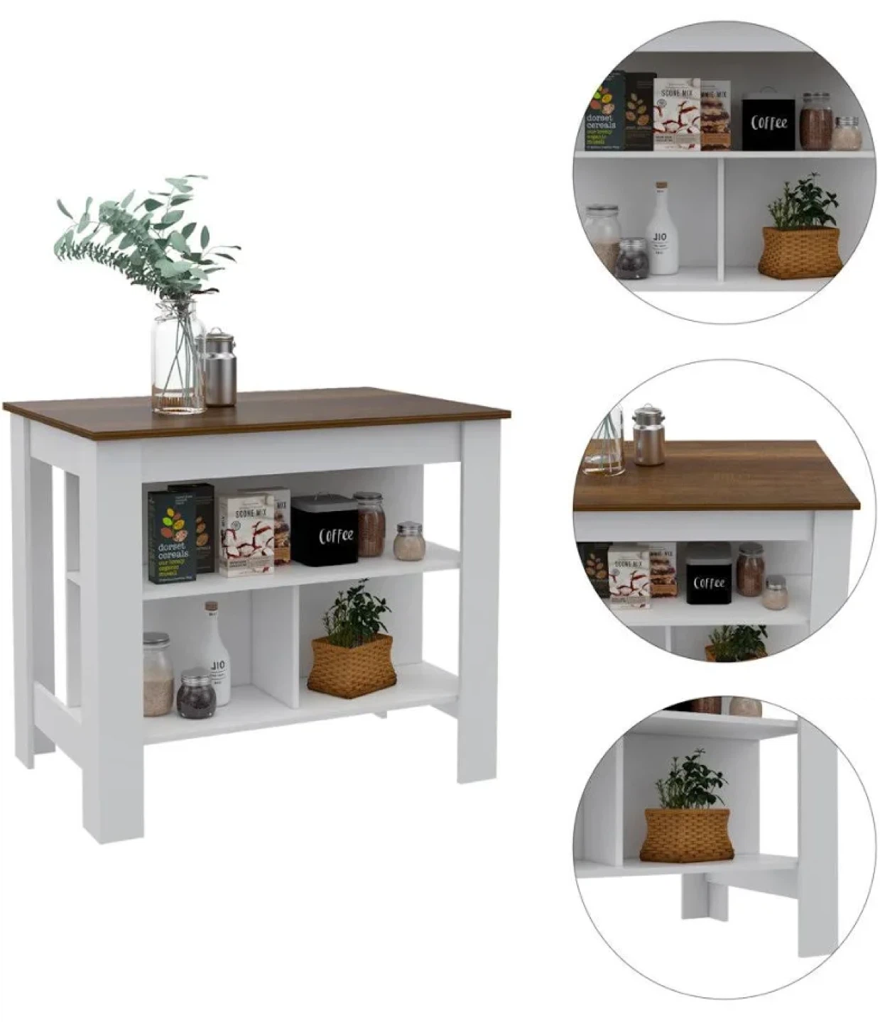 White Kitchen Island with Wood Top - photo 3