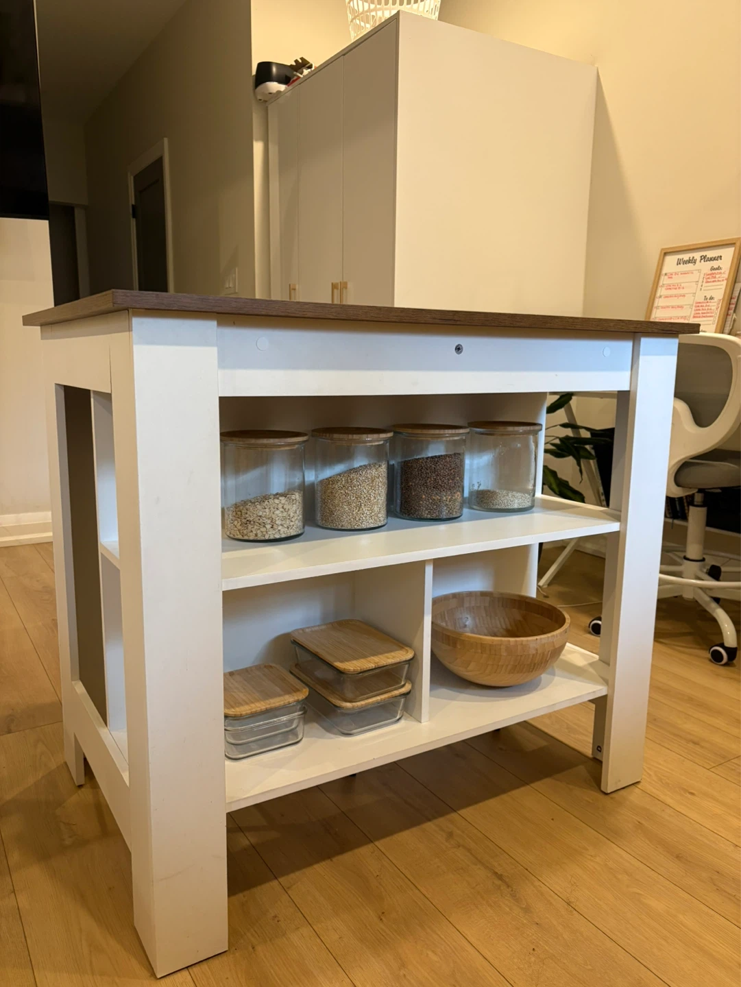 White Kitchen Island with Wood Top - photo 2