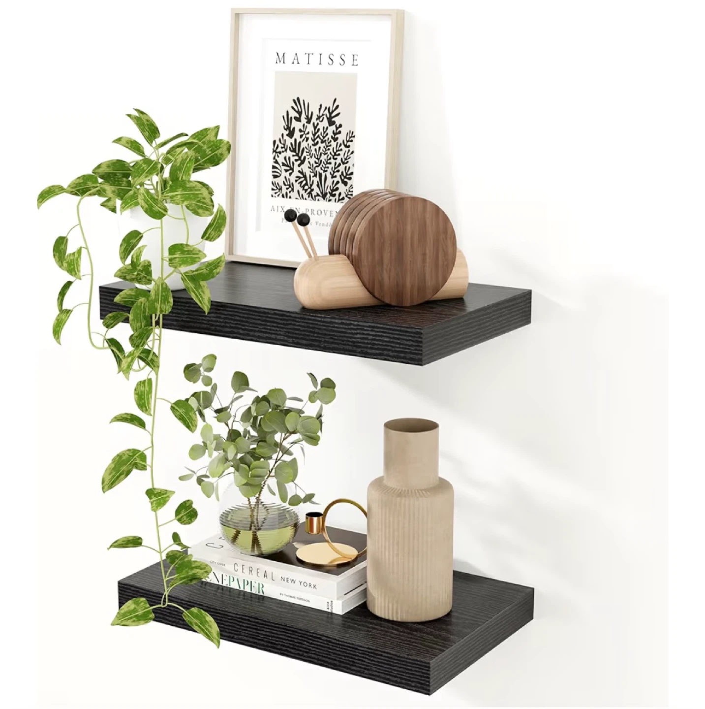 Black Wooden Floating Shelves Set of 4