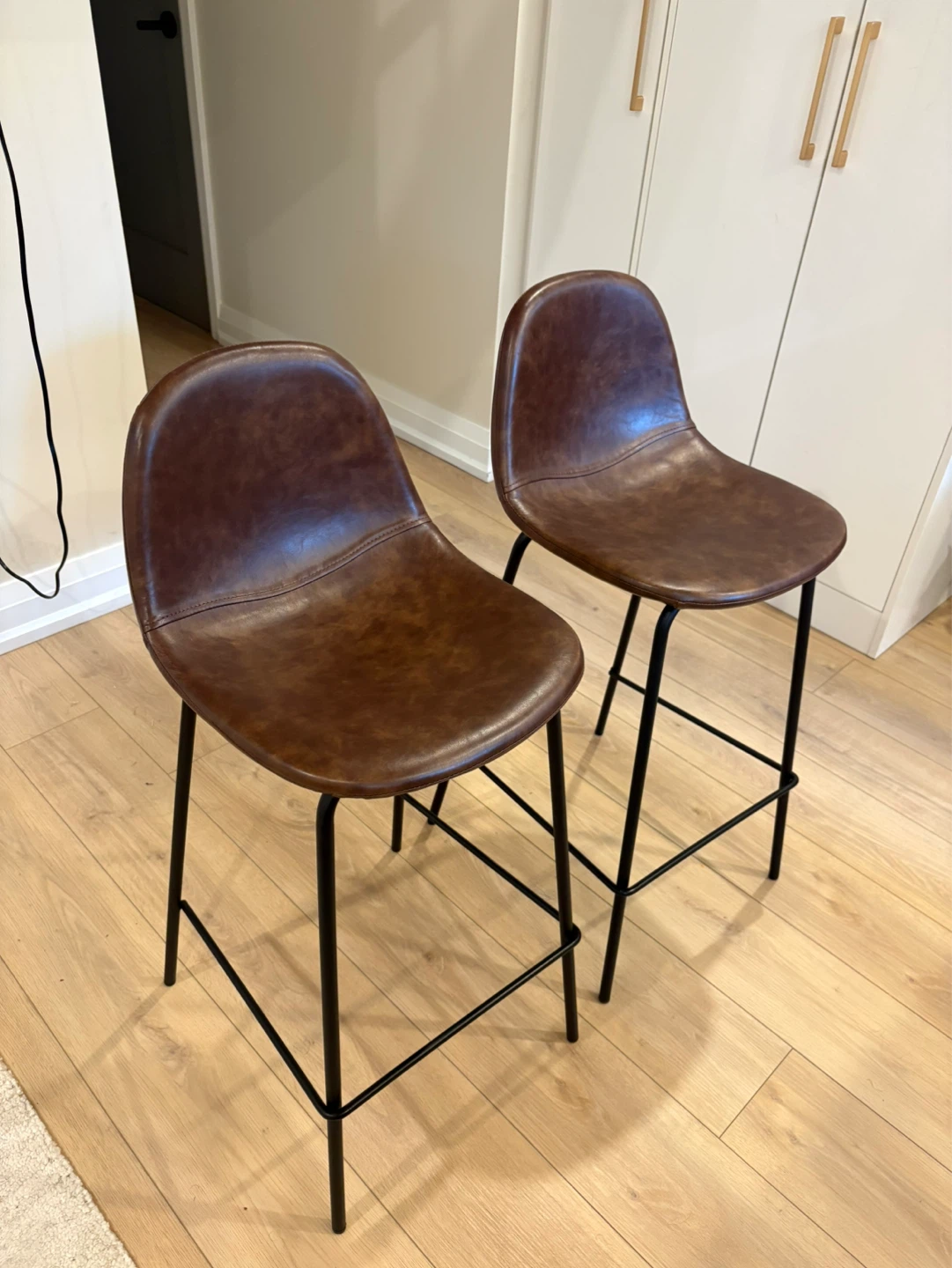 Set of 2 Brown Faux Leather Bar Stools