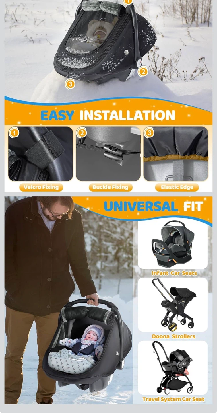 Black Infant Car Seat Cover with Fleece Lining - photo 3