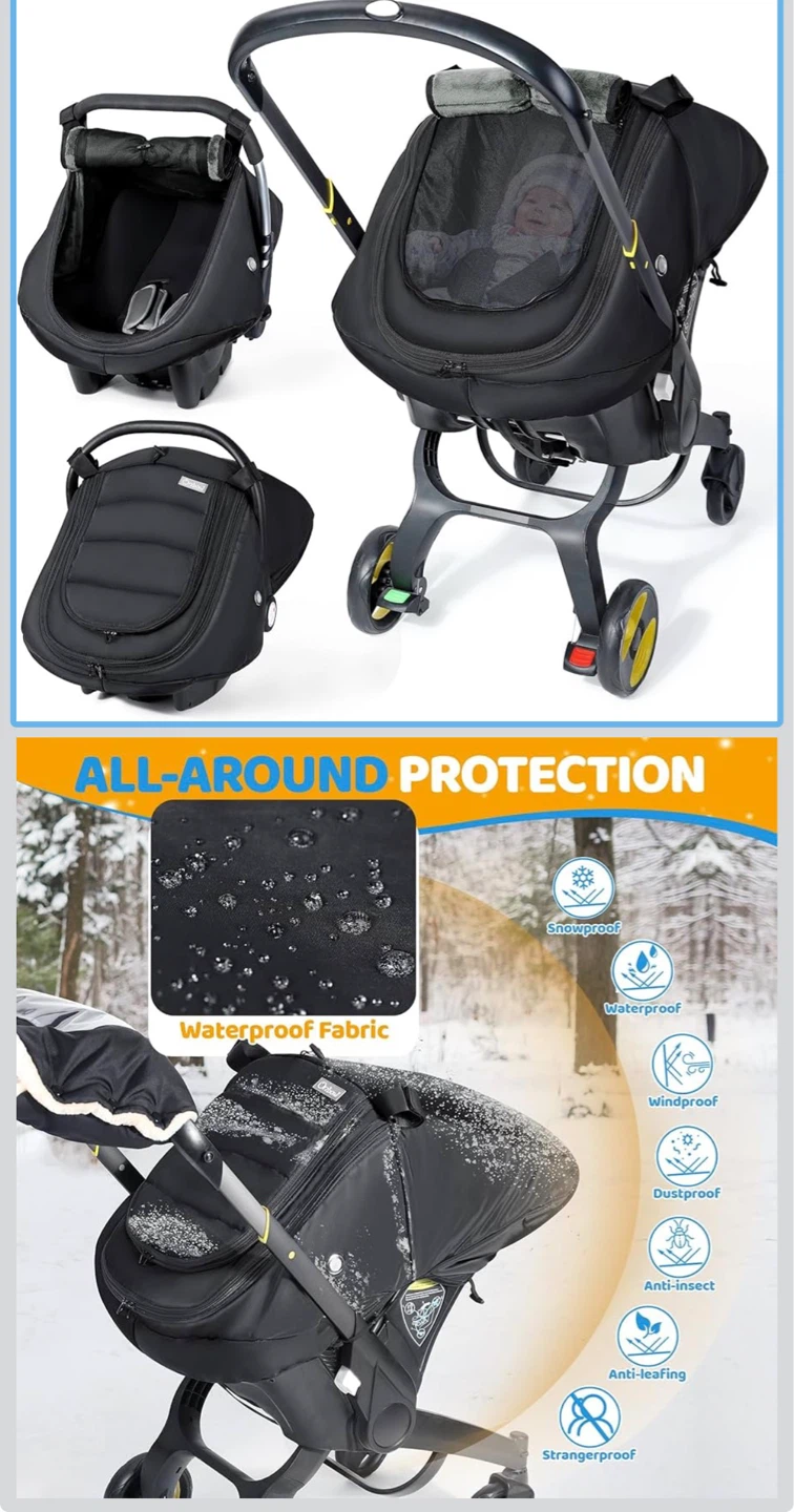 Black Infant Car Seat Cover with Fleece Lining