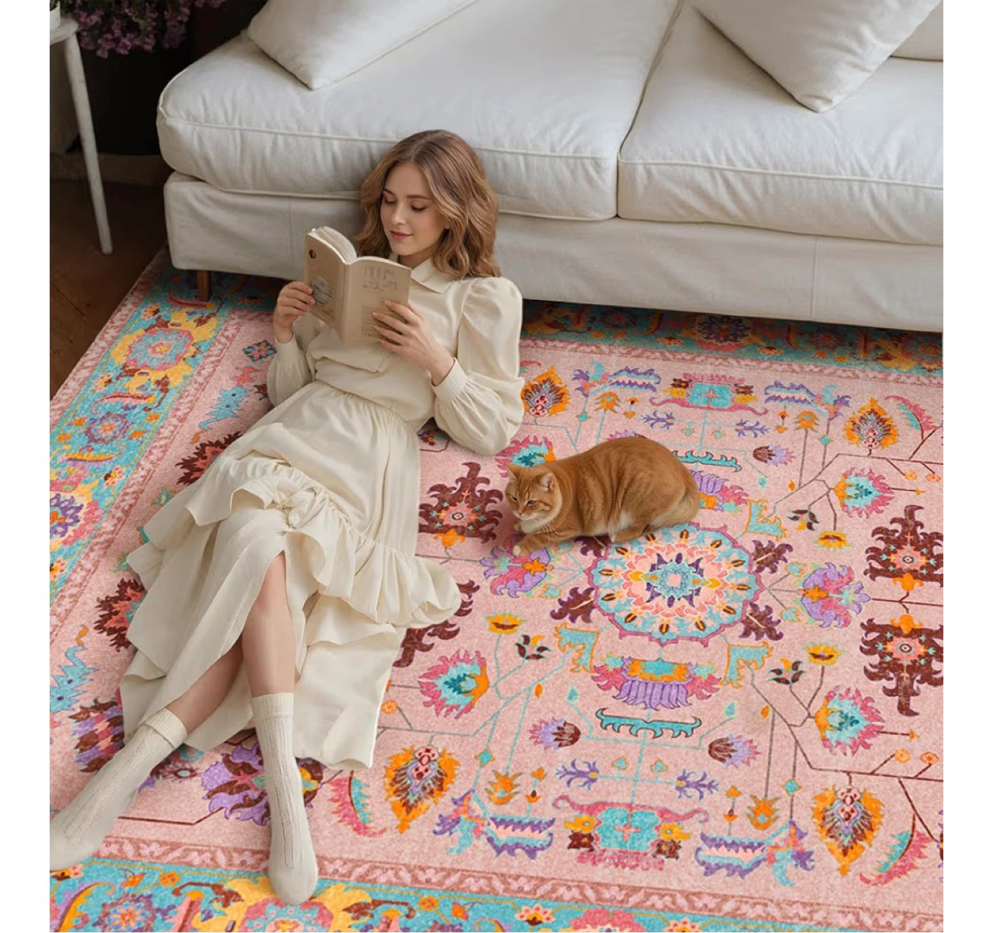 Faux Cashmere Fiber Area Rug 5x7 - Rose Pattern - photo 5