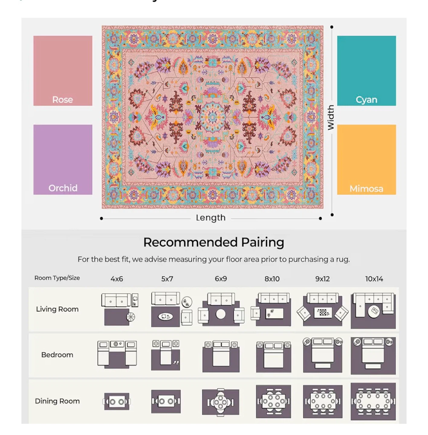 Faux Cashmere Fiber Area Rug 5x7 - Rose Pattern - photo 2