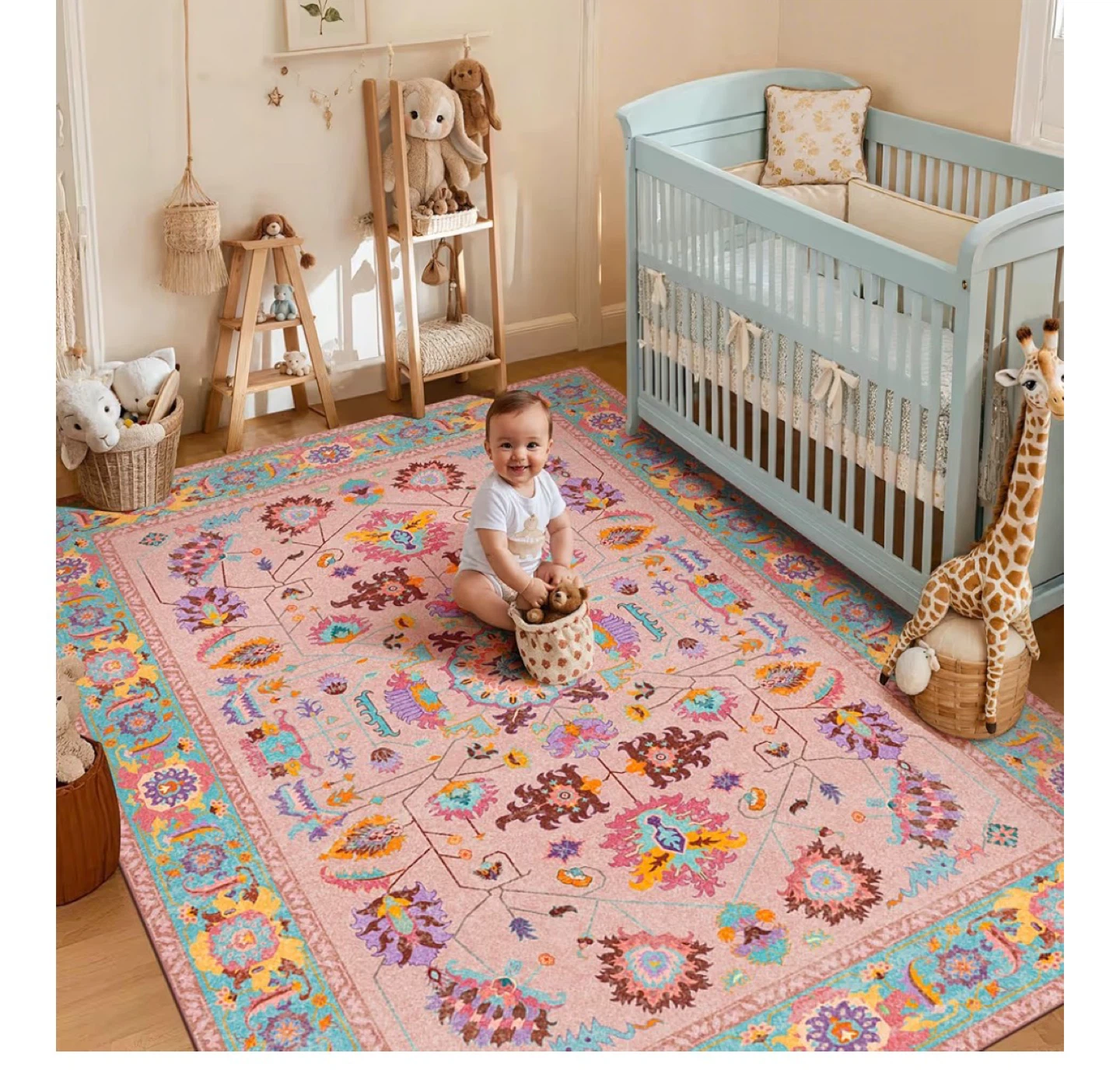 Faux Cashmere Fiber Area Rug 5x7 - Rose Pattern
