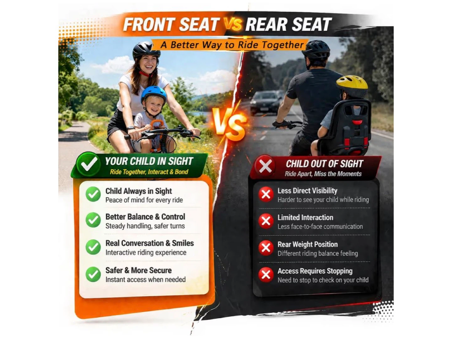 Front Child Bike Seat with Soft Handrail and Ergonomic Saddle - photo 3
