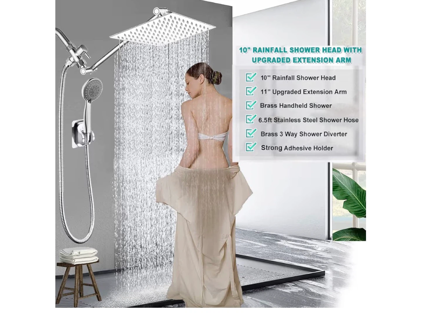10" Rainfall Shower Head Handheld Shower and 11" Extension Arm - photo 2