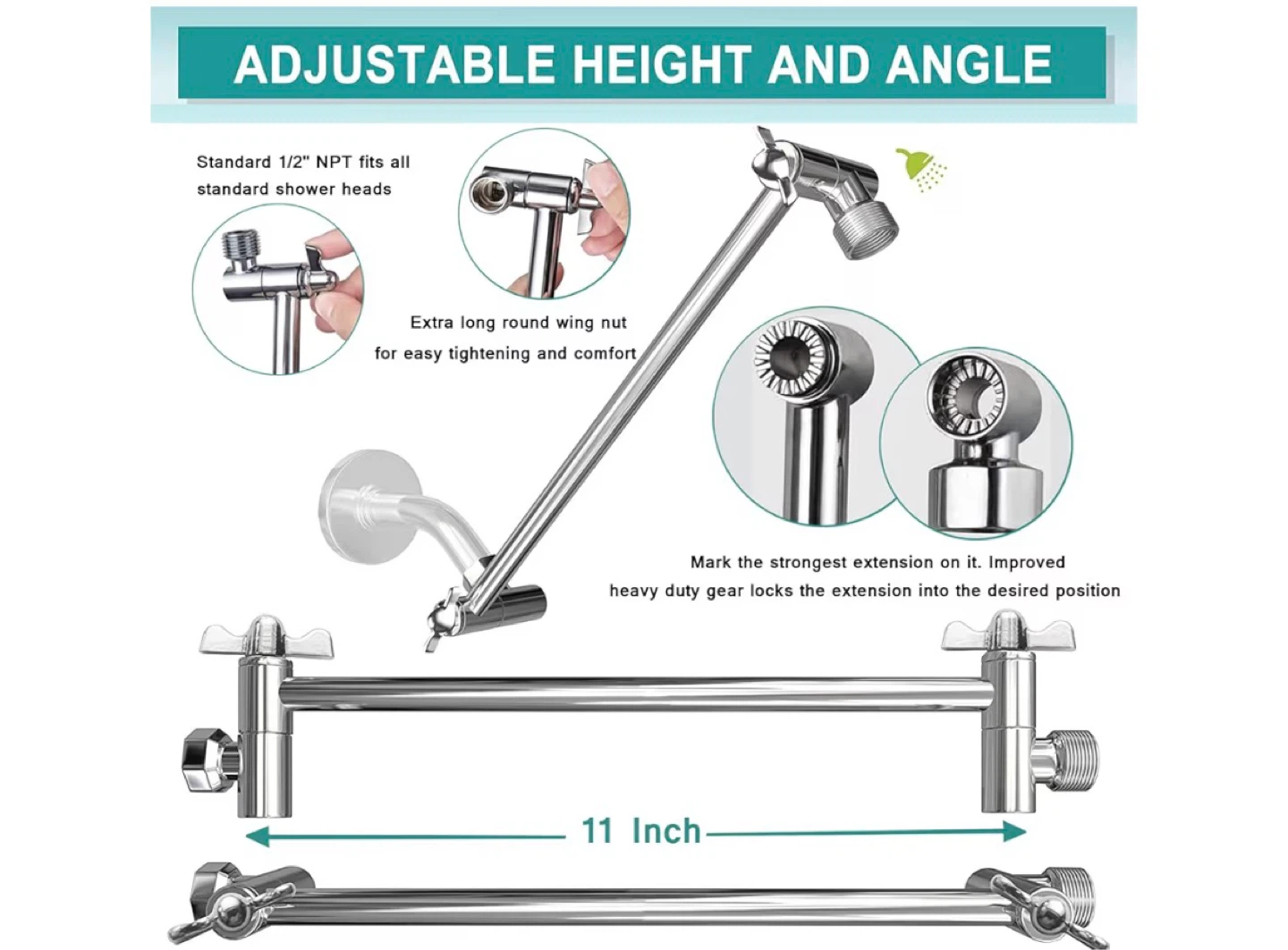 10" Rainfall Shower Head Handheld Shower and 11" Extension Arm - photo 4
