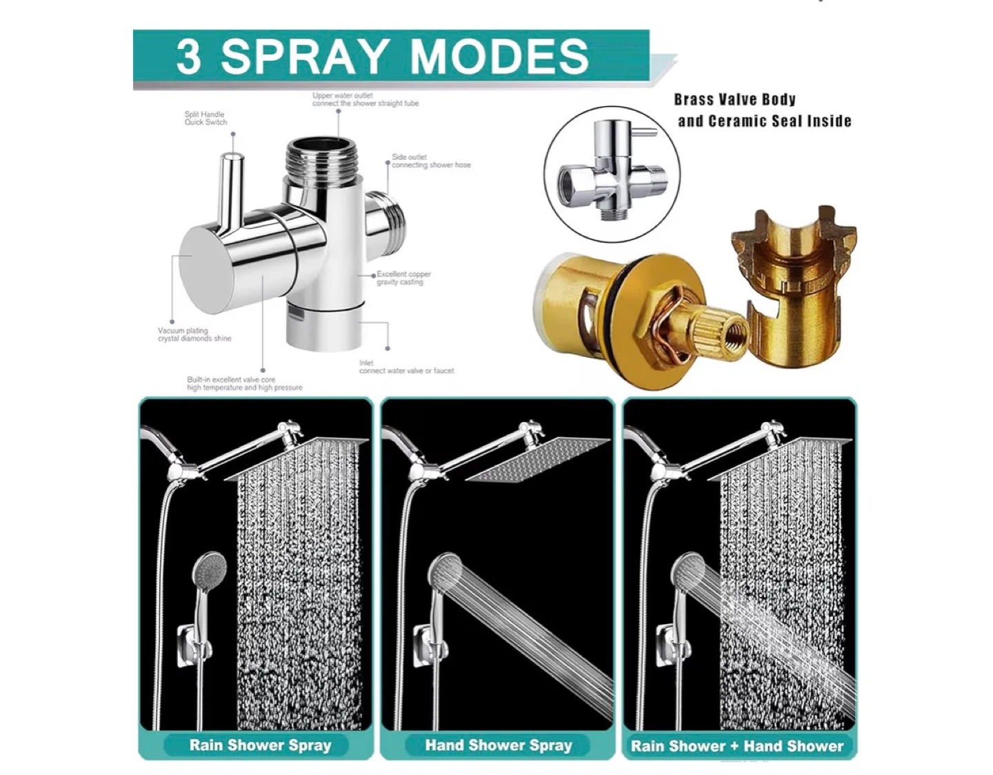 10" Rainfall Shower Head Handheld Shower and 11" Extension Arm - photo 5