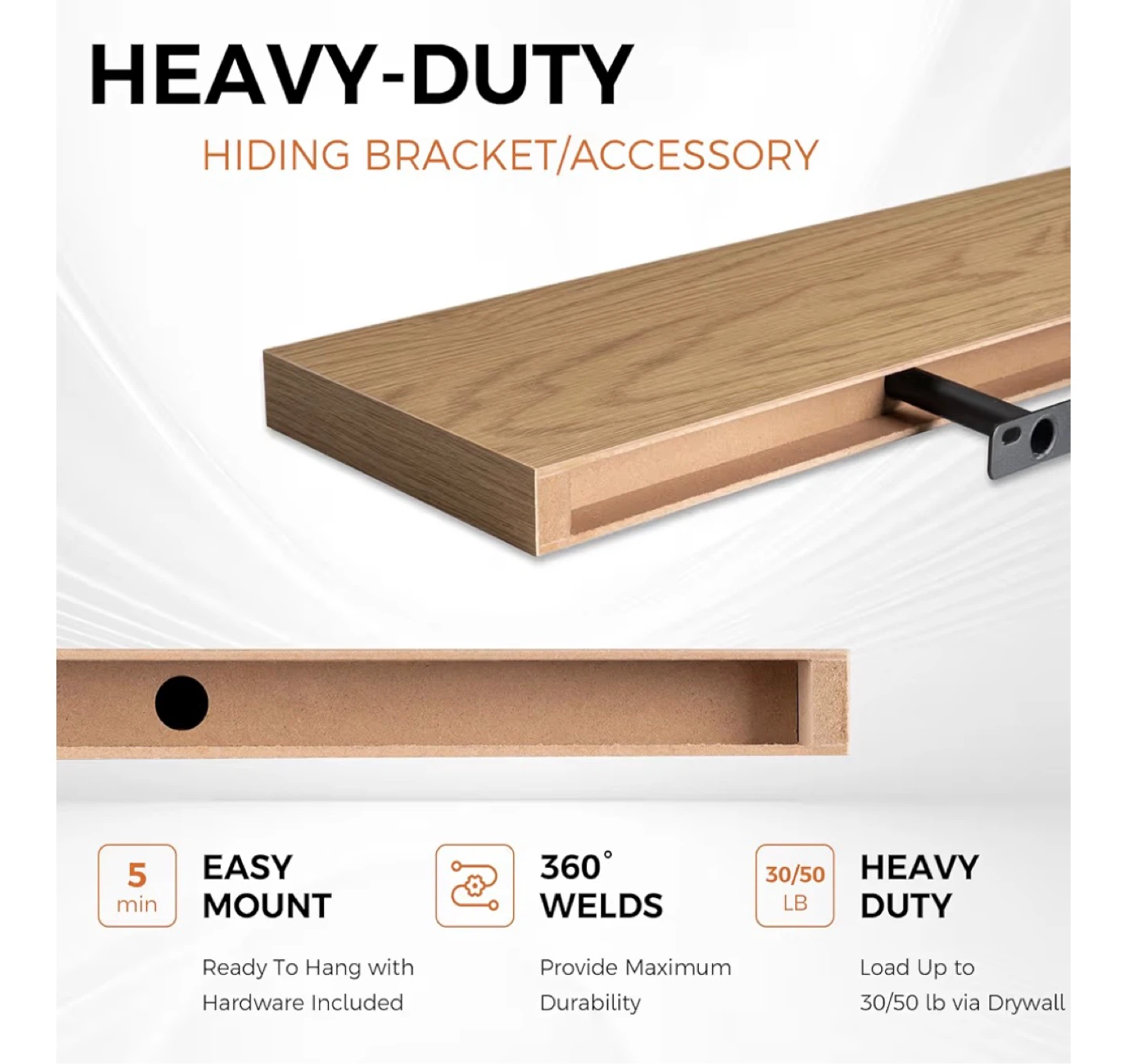 Floating Wall Shelves - Heavy Duty Oak Finish - photo 2