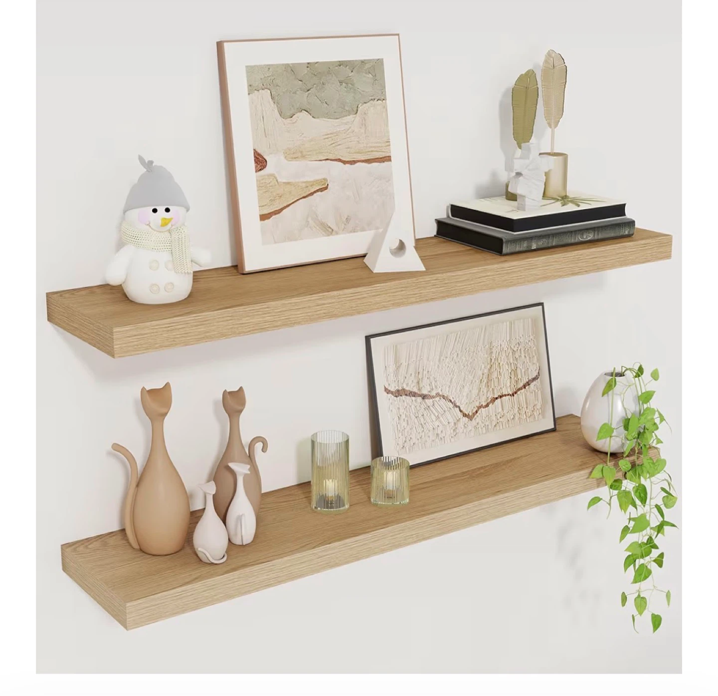 Floating Wall Shelves - Heavy Duty Oak Finish