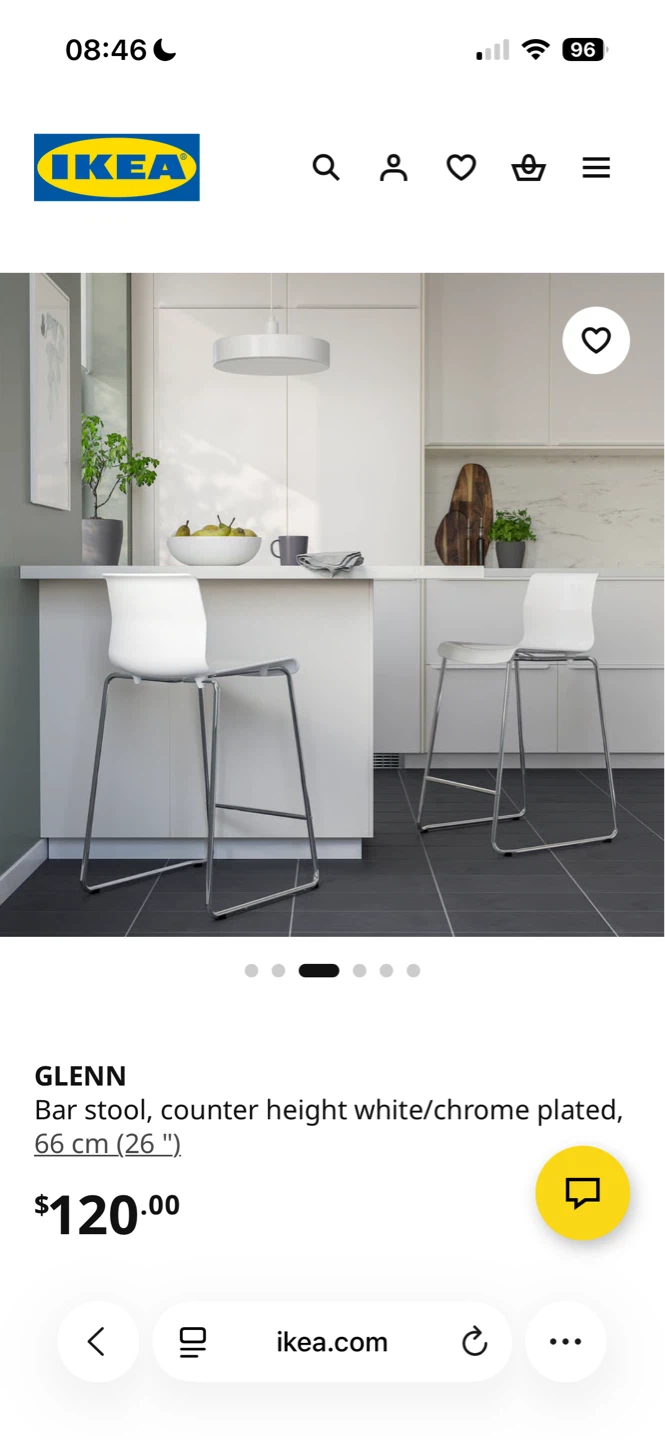 IKEA GLENN Bar Stool - Black Plated, 66 cm