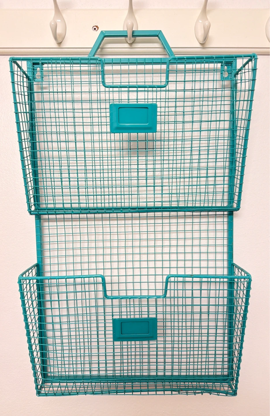 Teal Double Wall Mounted Wire Basket Organizer