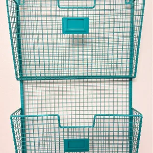 Teal Double Wall Mounted Wire Basket Organizer