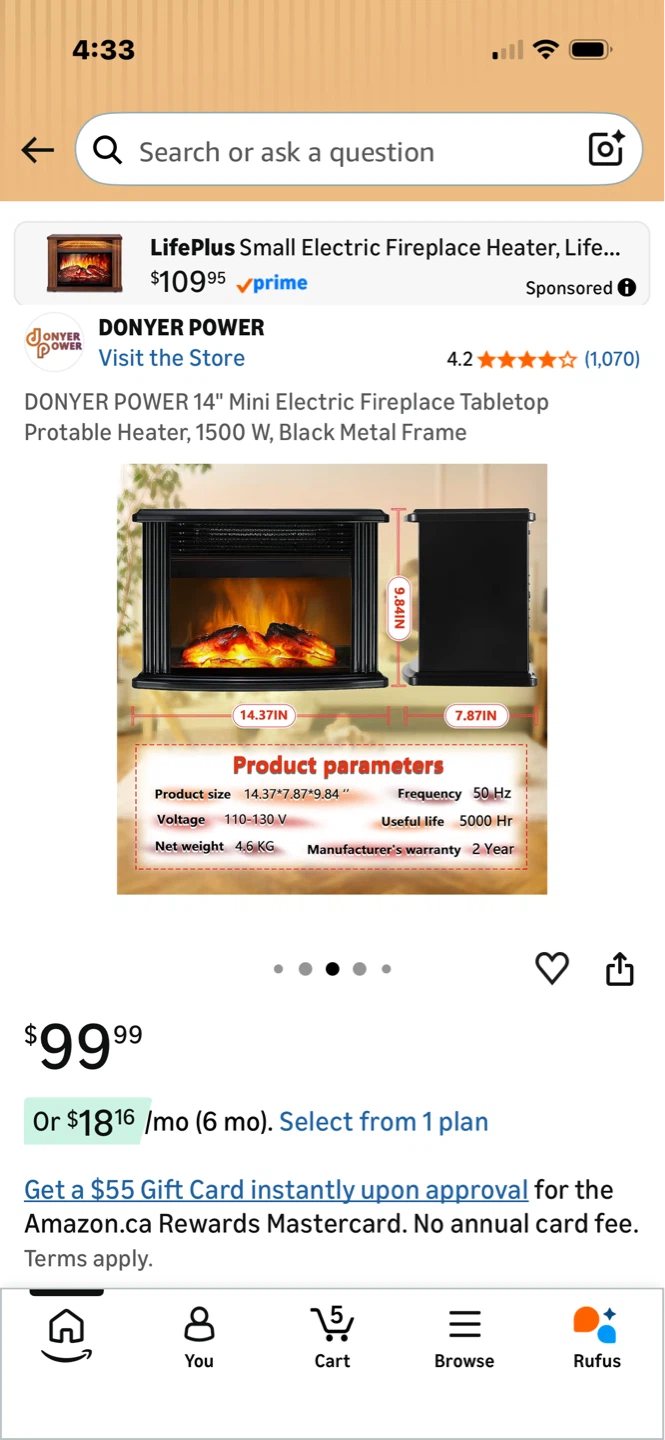 DONYER POWER 14" Mini Electric Fireplace Heater - photo 5