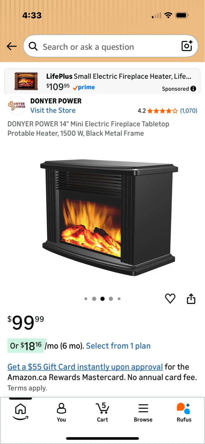 DONYER POWER 14" Mini Electric Fireplace Heater - photo 3