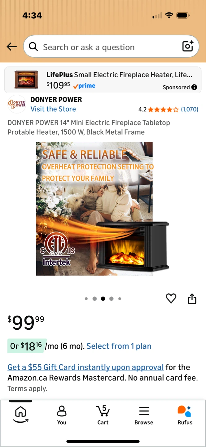 DONYER POWER 14" Mini Electric Fireplace Heater - photo 4