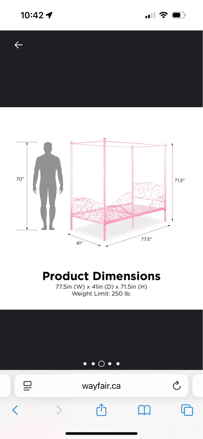 Pink Canopy Bed Frame - Twin Size - photo 4