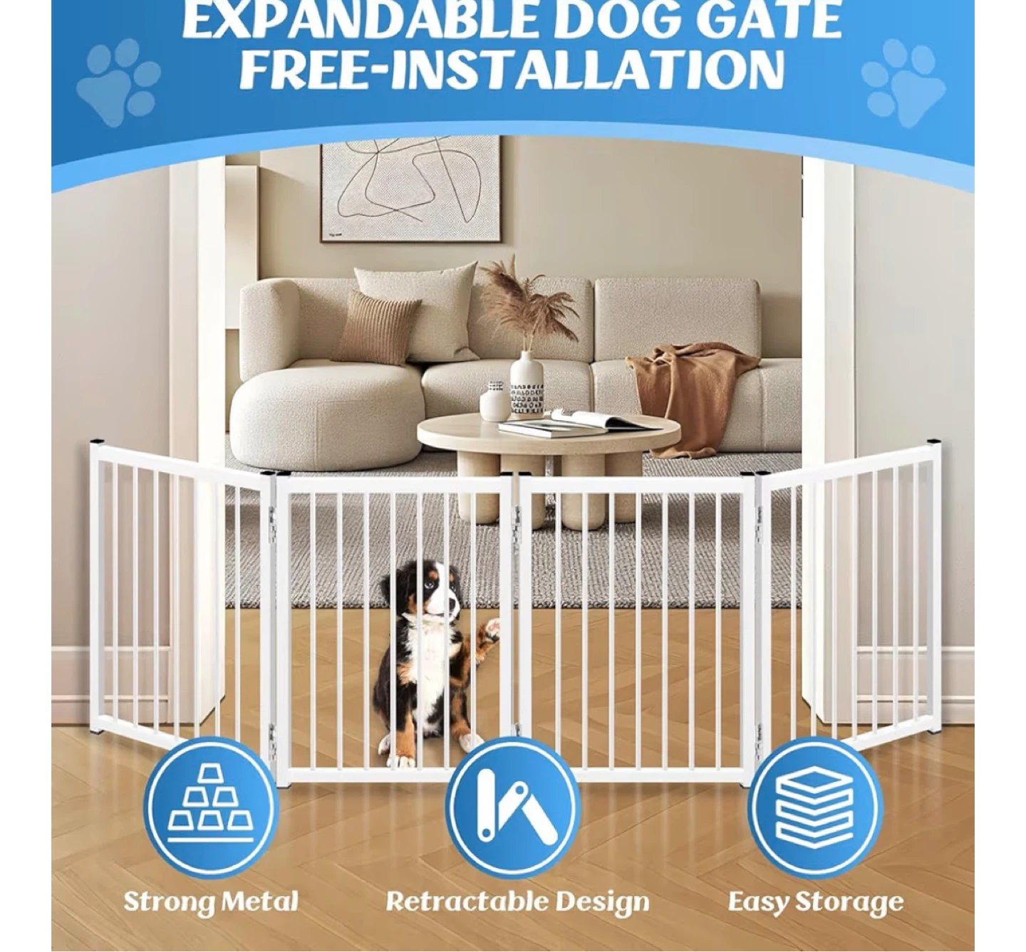Expandable Metal Dog Gate - White - photo 3