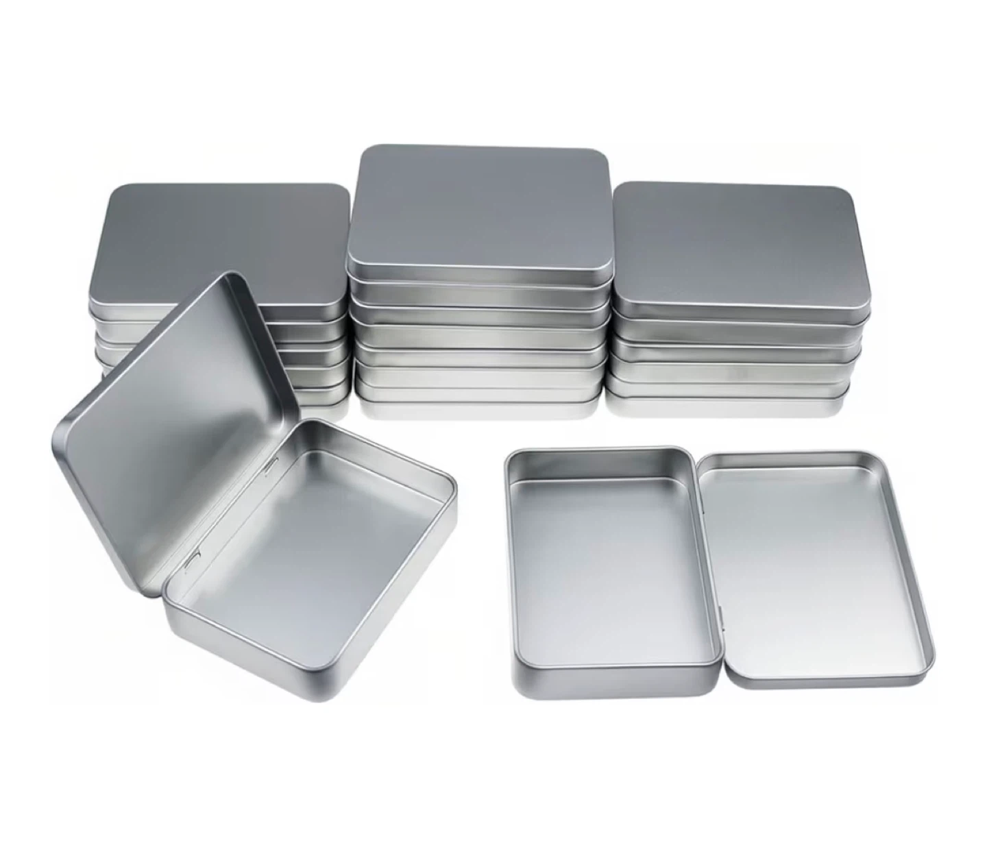 Silver Metal Tin Boxes with Lids 12 pc