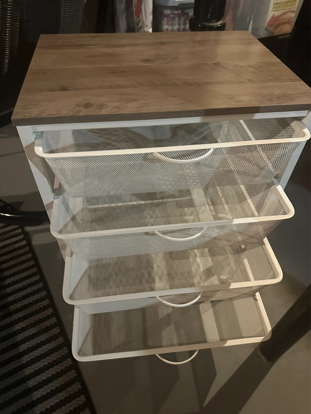 3-Drawer Mesh Storage Cart with Wood Top - photo 2