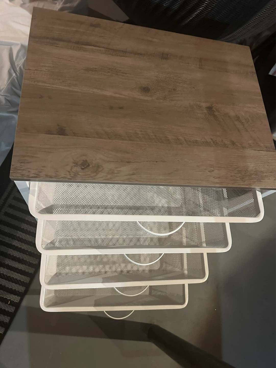 3-Drawer Mesh Storage Cart with Wood Top