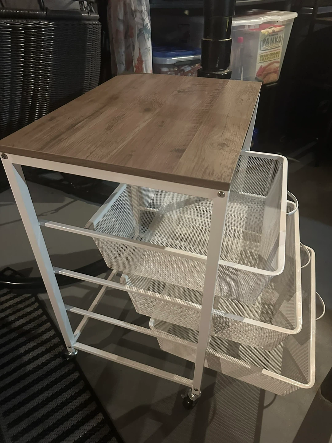 3-Drawer Mesh Storage Cart with Wood Top - photo 3